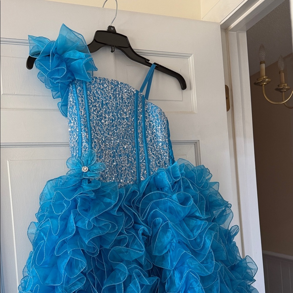 Turquoise Ruffled Pageant Dress with Sparkle Bodice